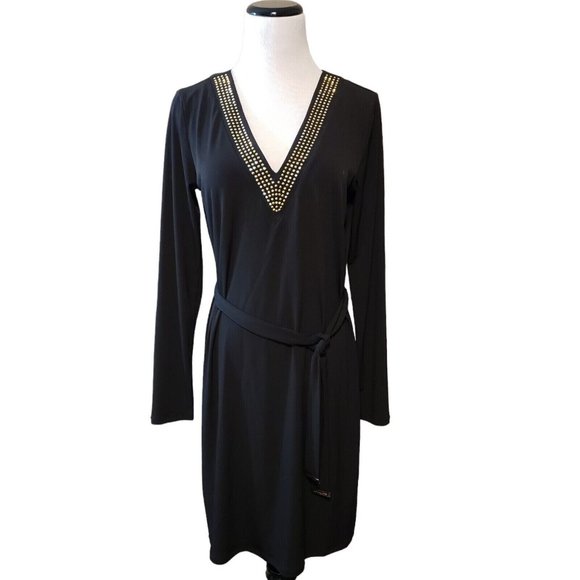 Michael Kors Dresses & Skirts - Michael Kors Womens Black Dress V Neck Long Sleeves Size S studded stretch